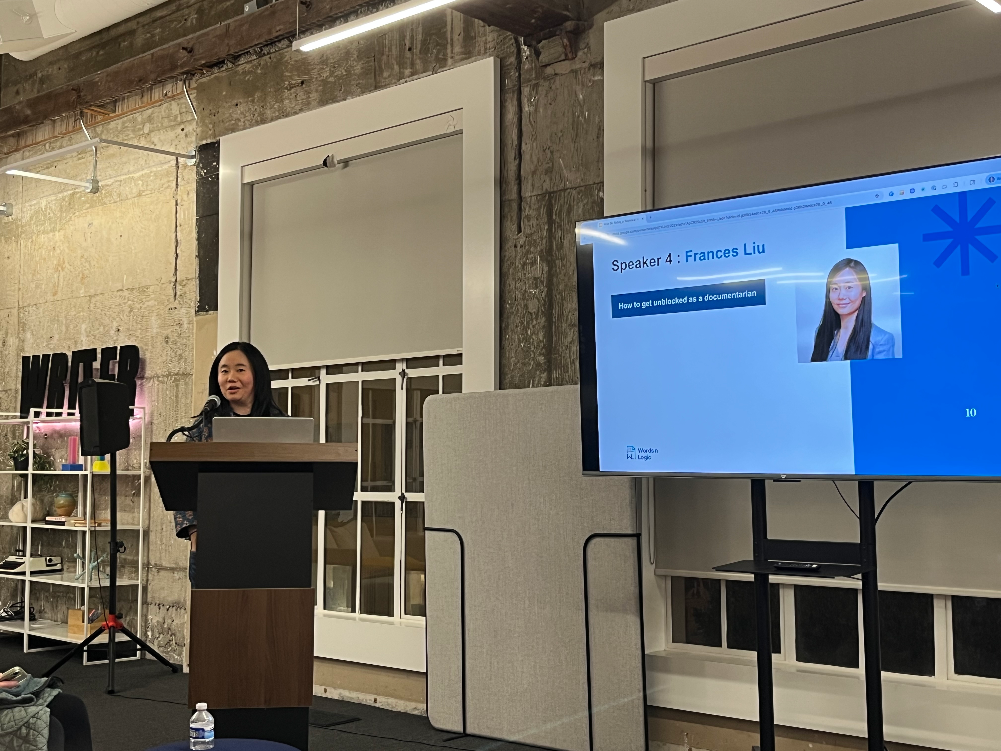 Frances Liu speaking at the Write the Docs Bay Area event on October 23, 2025