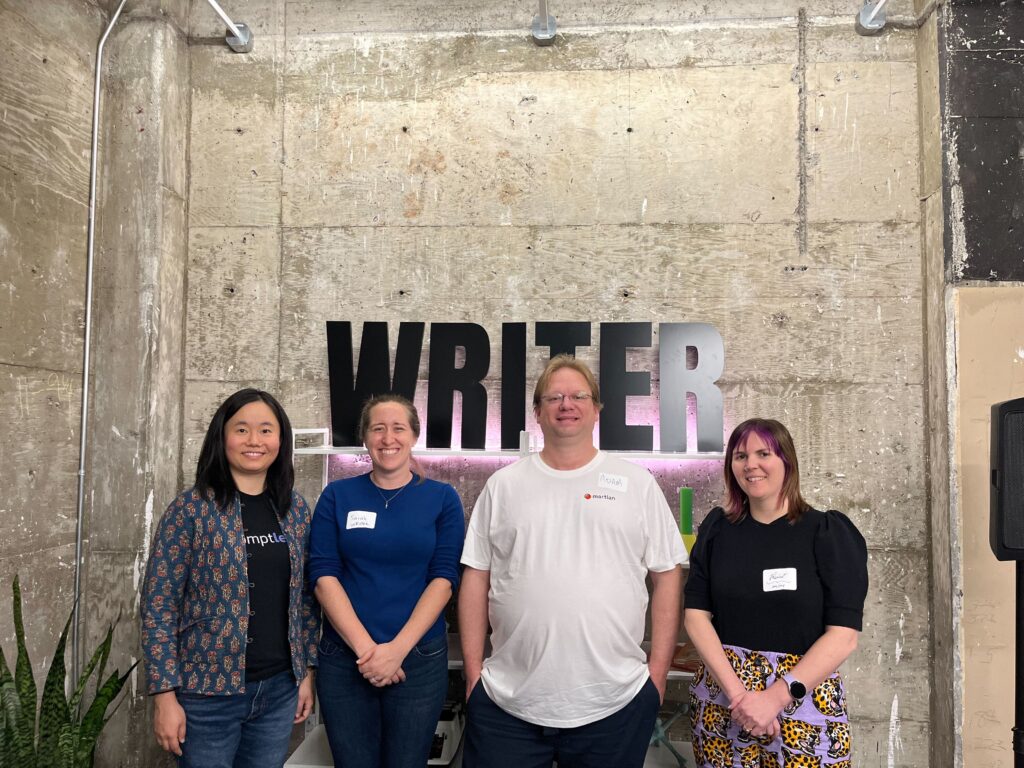 Group photo of the speakers. From left to right: Frances Liu, Sarah Deaton, Adam Martin, and Renée Carrigan.