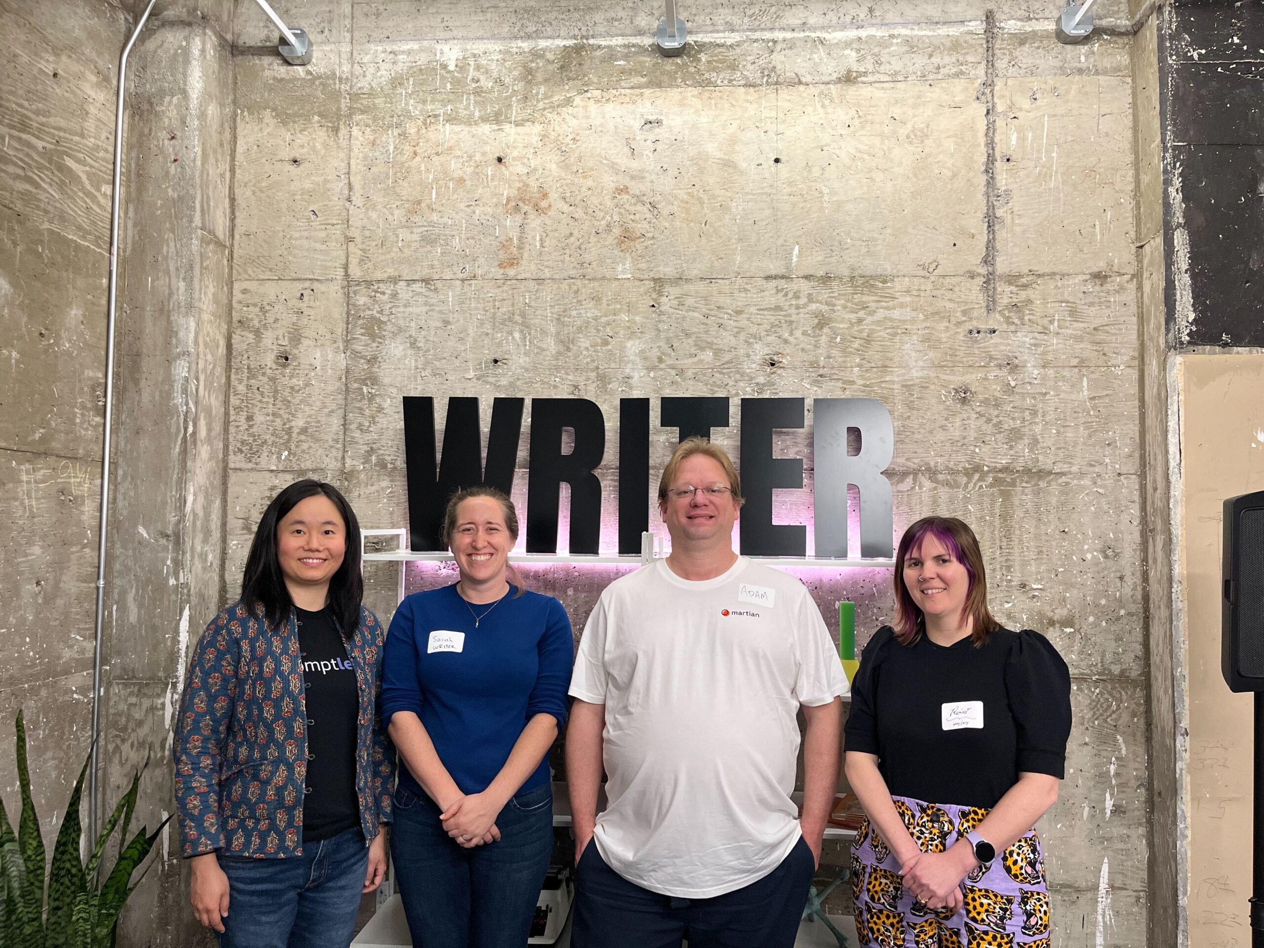 Group photo of the speakers. From left to right: Frances Liu, Sarah Deaton, Adam Martin, and Renée Carrigan.