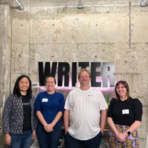 Group photo of the speakers. From left to right: Frances Liu, Sarah Deaton, Adam Martin, and Renée Carrigan.